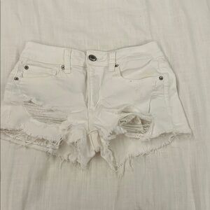 American Eagle Outfitters White Distressed Jean Shorts